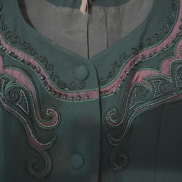 Vintage Romantics by Lisa Kane Green & Purple Beaded Wool Crepe Blazer Sz 18 - Picture 11 of 12